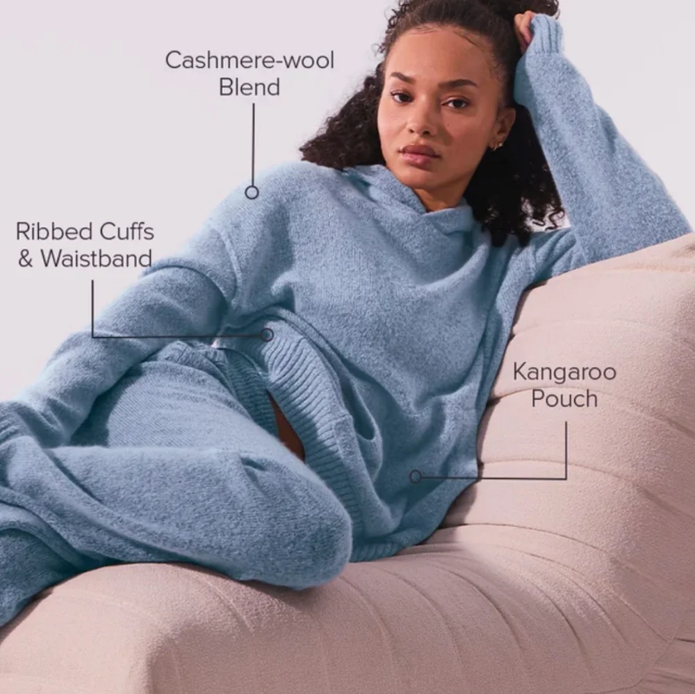 Alo new class cashmere hoodie sweatshirt knit Celestial Blue granite heather